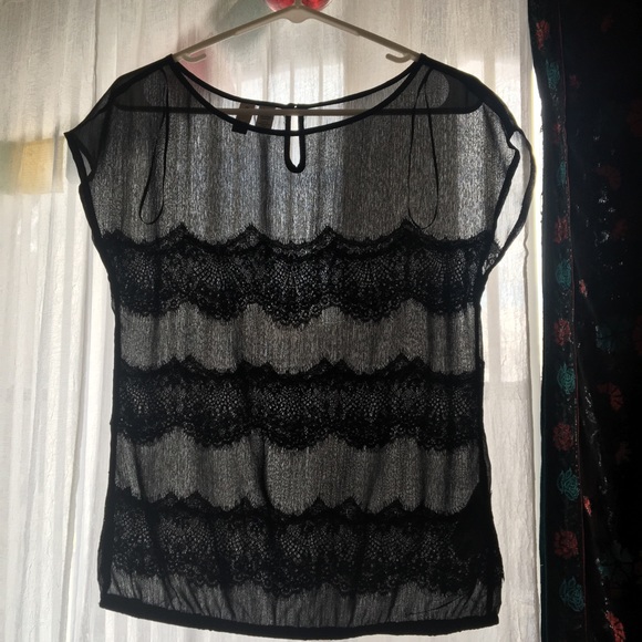 Sheer black top, sheer lace top, Esprit, XS - Picture 4 of 16